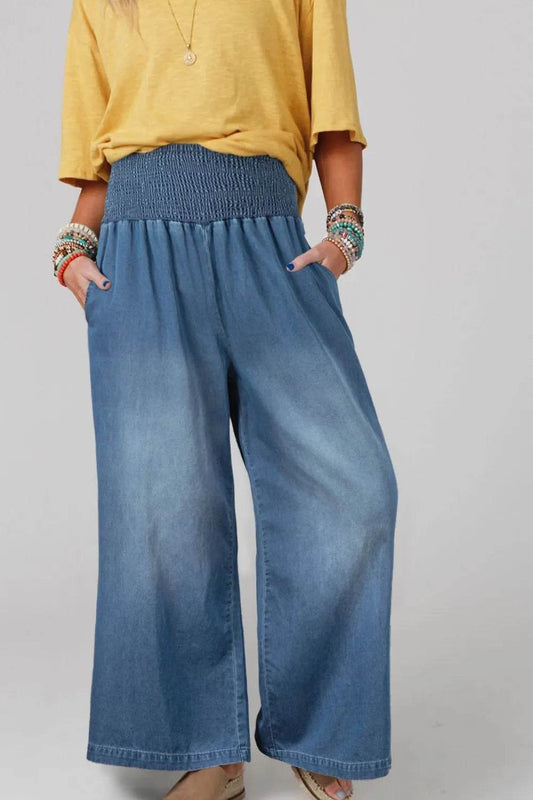 Smocked Wide Leg Jeans - Ultim8 Designs 4 U
