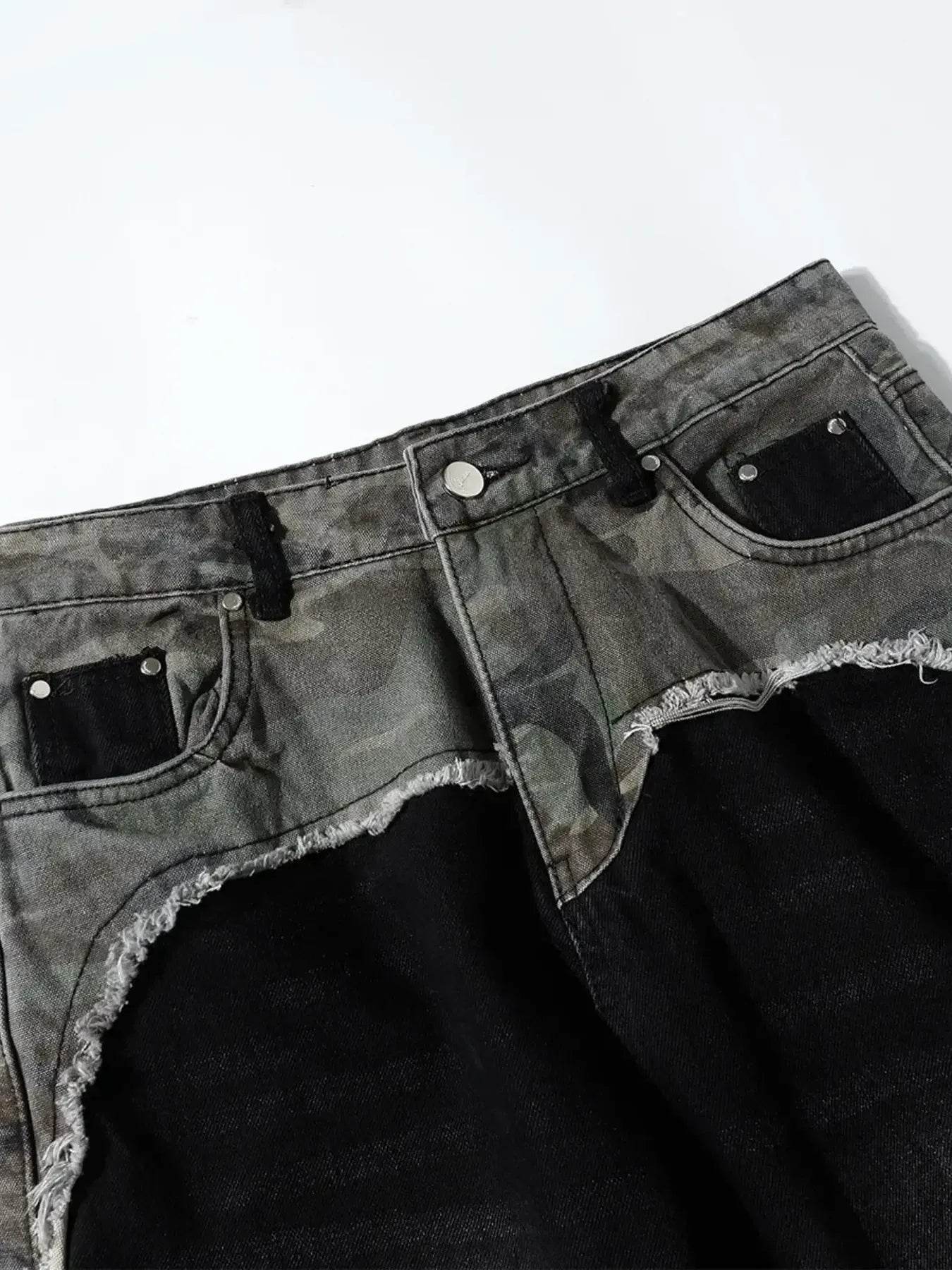 Men's Plus Size Distressed Bootcut Contrast Jeans with Raw Hem - Ultim8 Designs 4 U