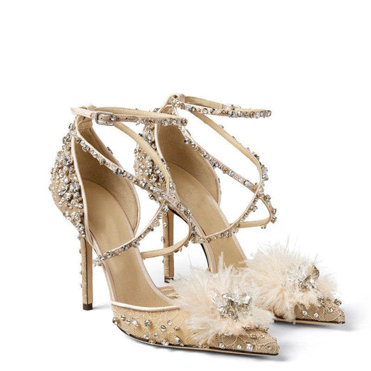 Nude Lace Rhinestone Floral Pumps - Ultim8 Designs 4 U