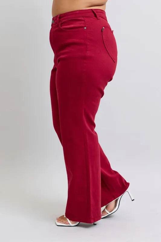 Judy Blue Full Size High Waist Heart Shaped Back Pockets 90's Straight Jeans Plus Size - Ultim8 Designs 4 U