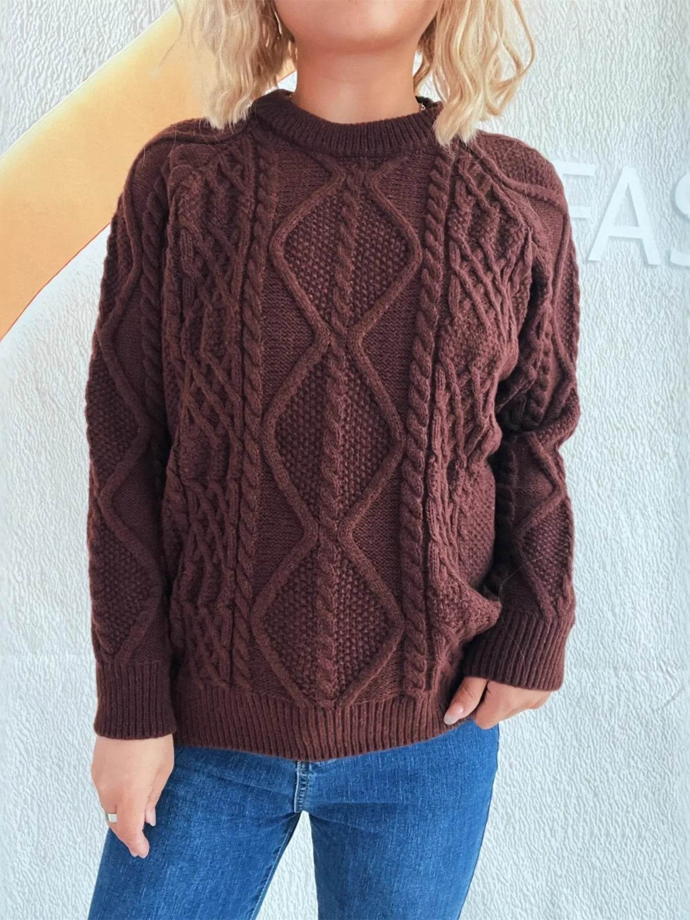 Cable Knit Long Sleeve Sweater - Ultim8 Designs 4 U