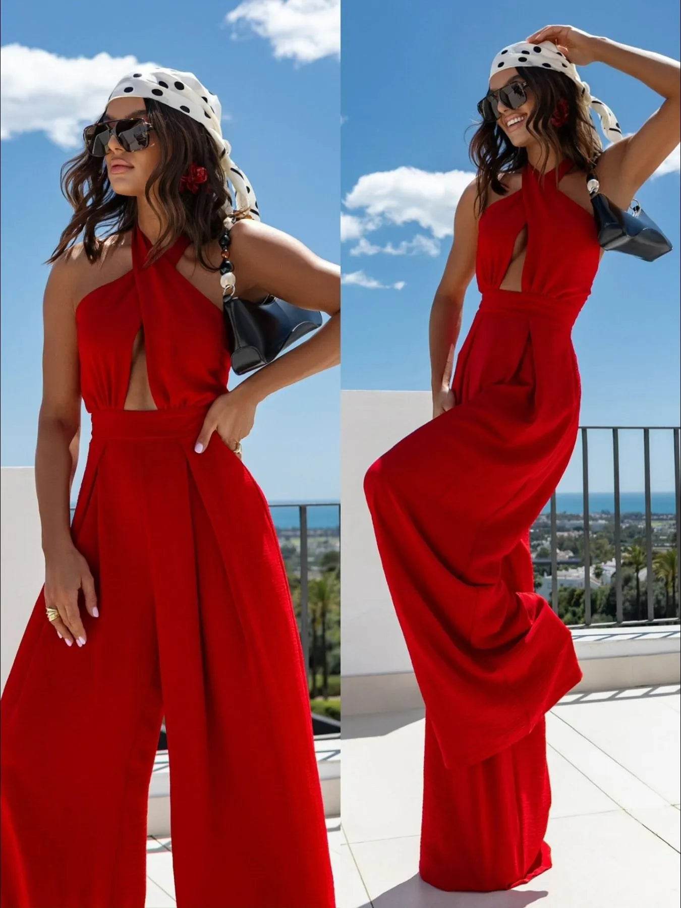 Wide Leg Cutout Halter Neck Jumpsuit - Ultim8 Designs 4 U