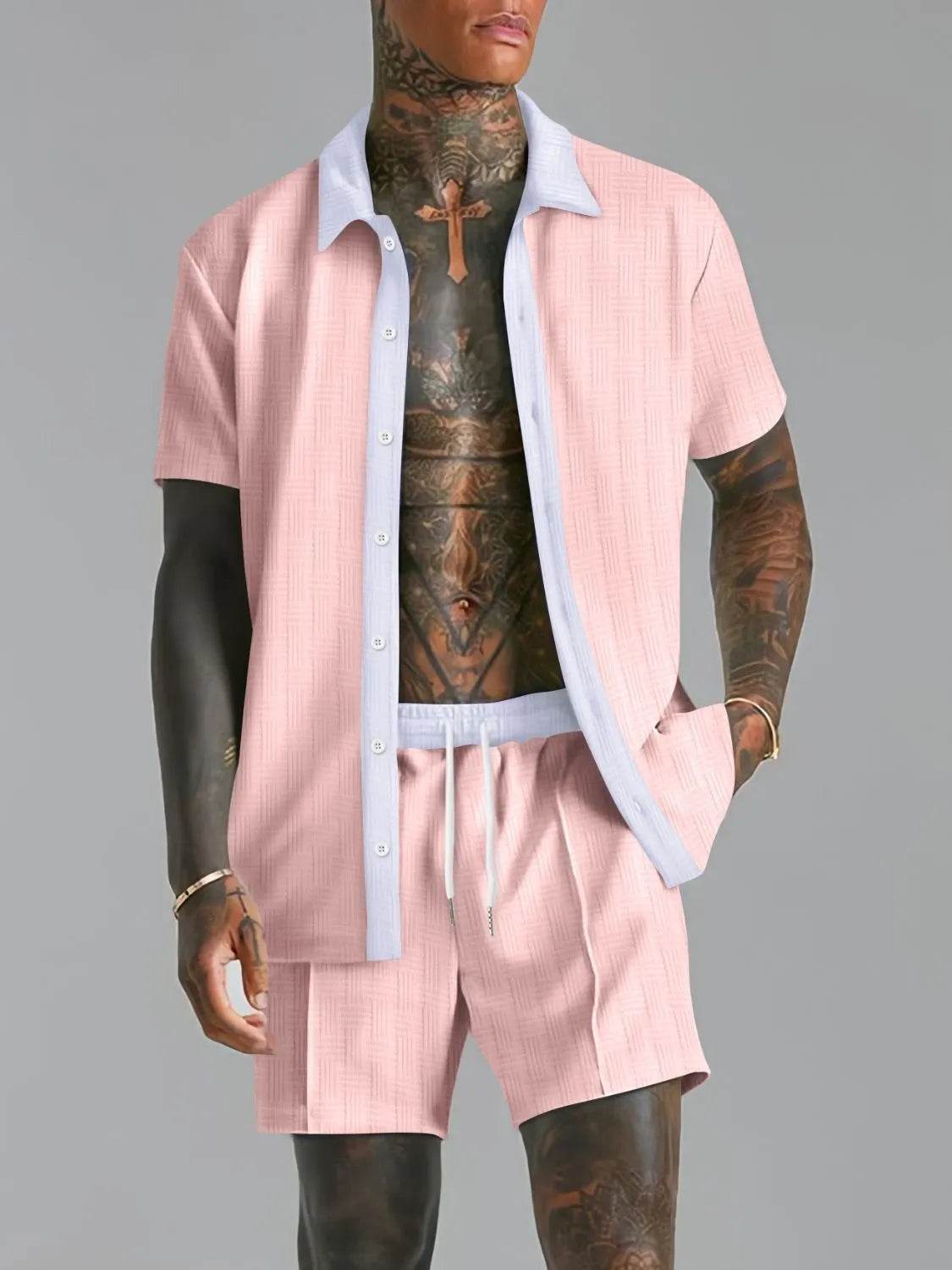 Men's Full Size Collared Neck Short Sleeve Top and Shorts Set Plus Size - Ultim8 Designs 4 U