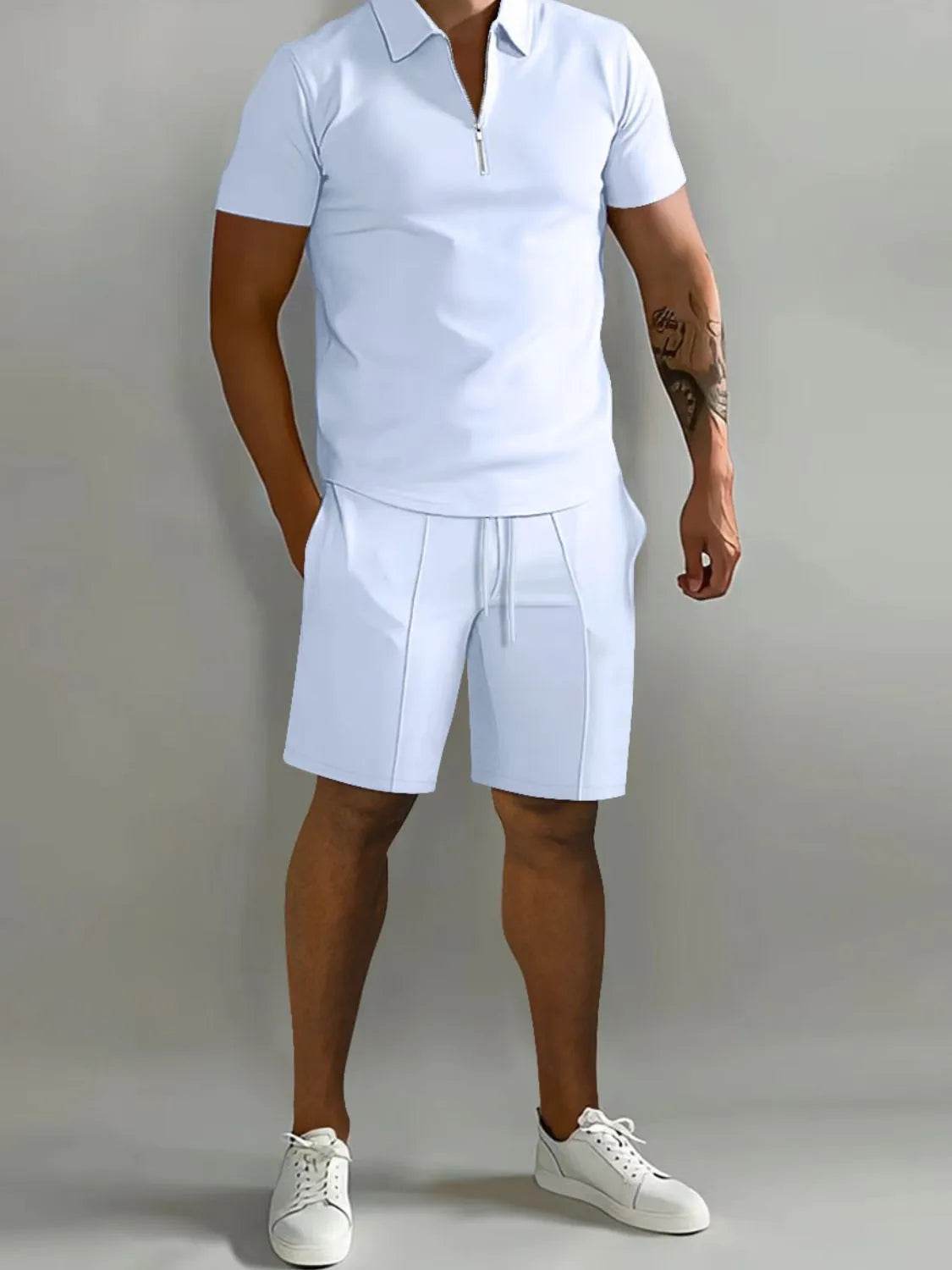 Men's Full Size Collared Neck Short Sleeve Top and Shorts Set Plus Size - Ultim8 Designs 4 U