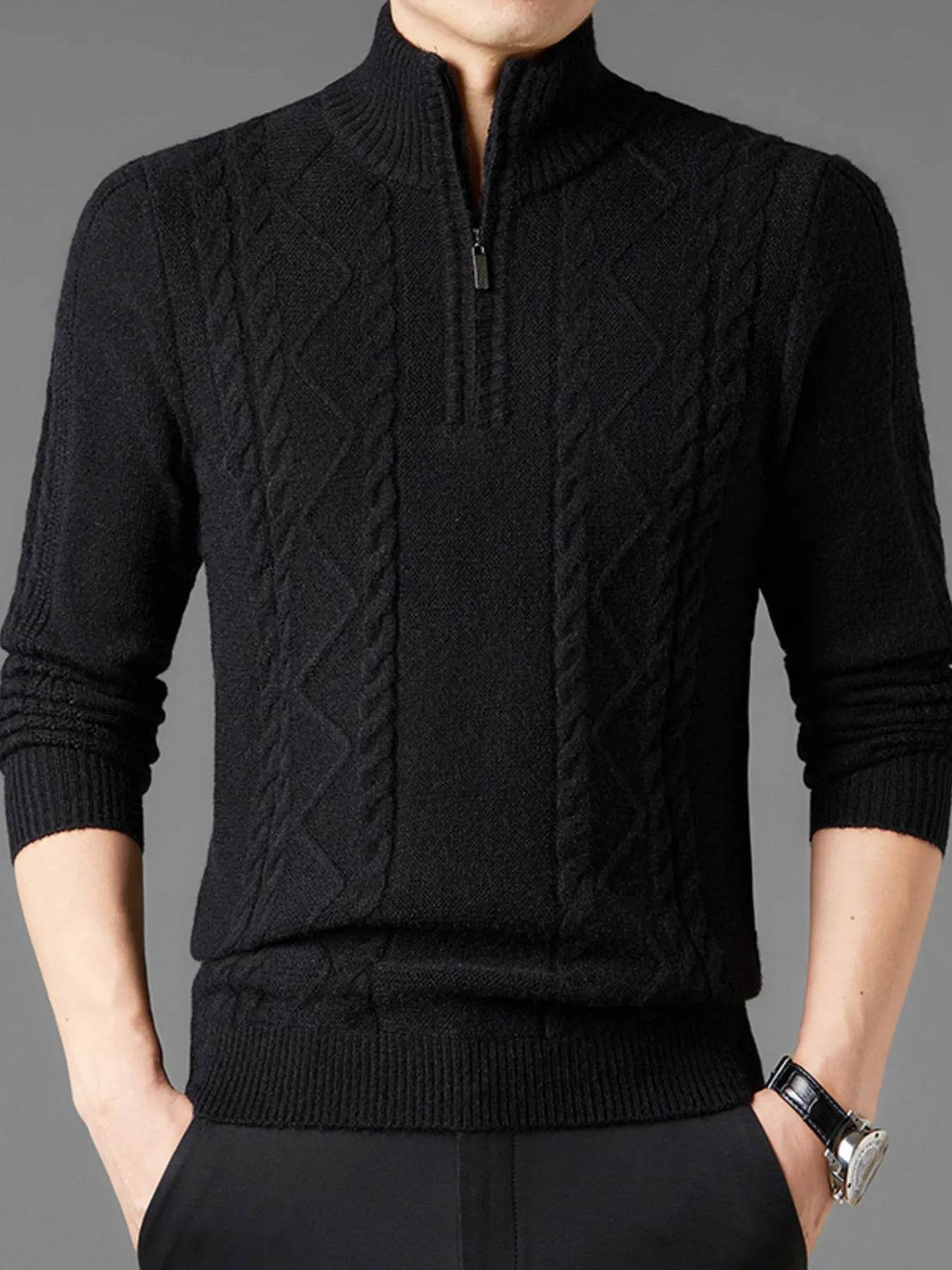 Men's Plus Size Cable Knit Quarter-Zip Sweater - Ultim8 Designs 4 U