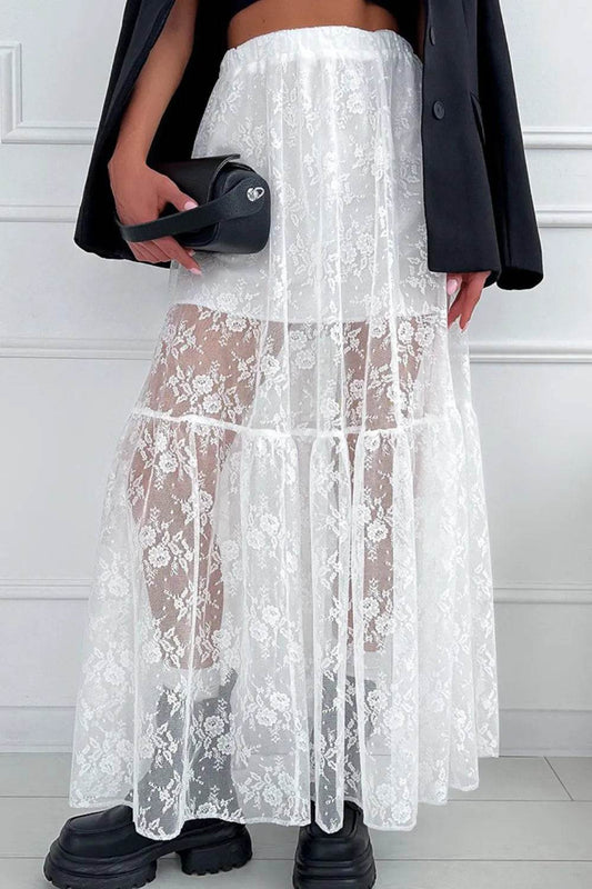 Lace Elastic Waist Maxi Skirt - Ultim8 Designs 4 U