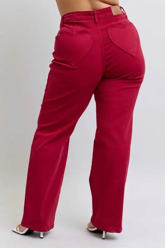 Judy Blue Full Size High Waist Heart Shaped Back Pockets 90's Straight Jeans Plus Size - Ultim8 Designs 4 U