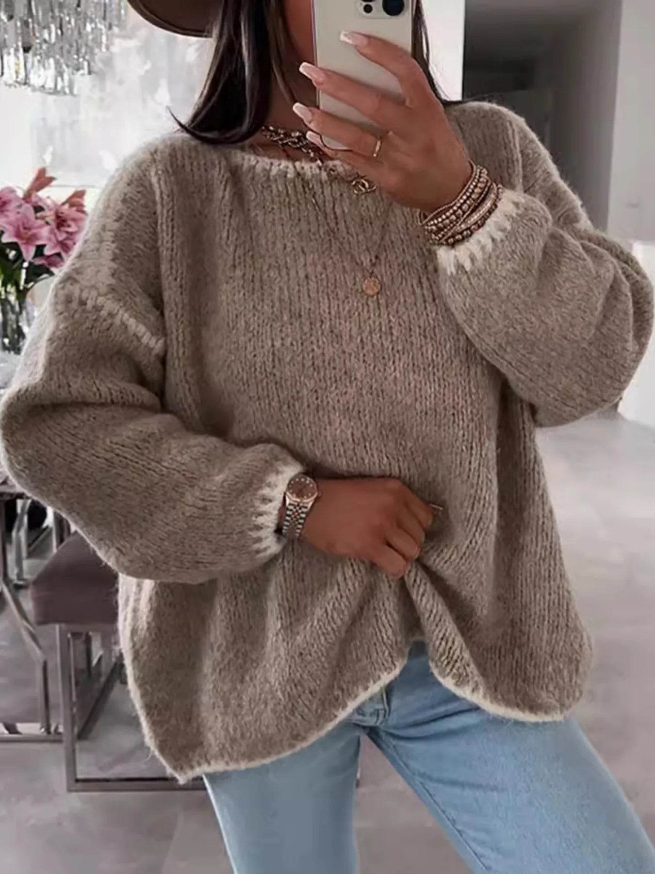 Contrast Trim Oversized Sweater - Ultim8 Designs 4 U