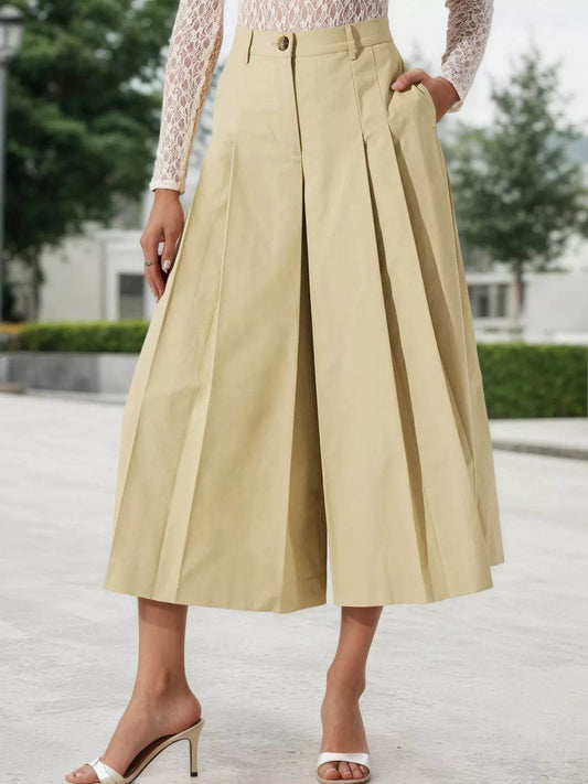 High-Waisted Pleated Wide-Leg Cropped Pants - Ultim8 Designs 4 U