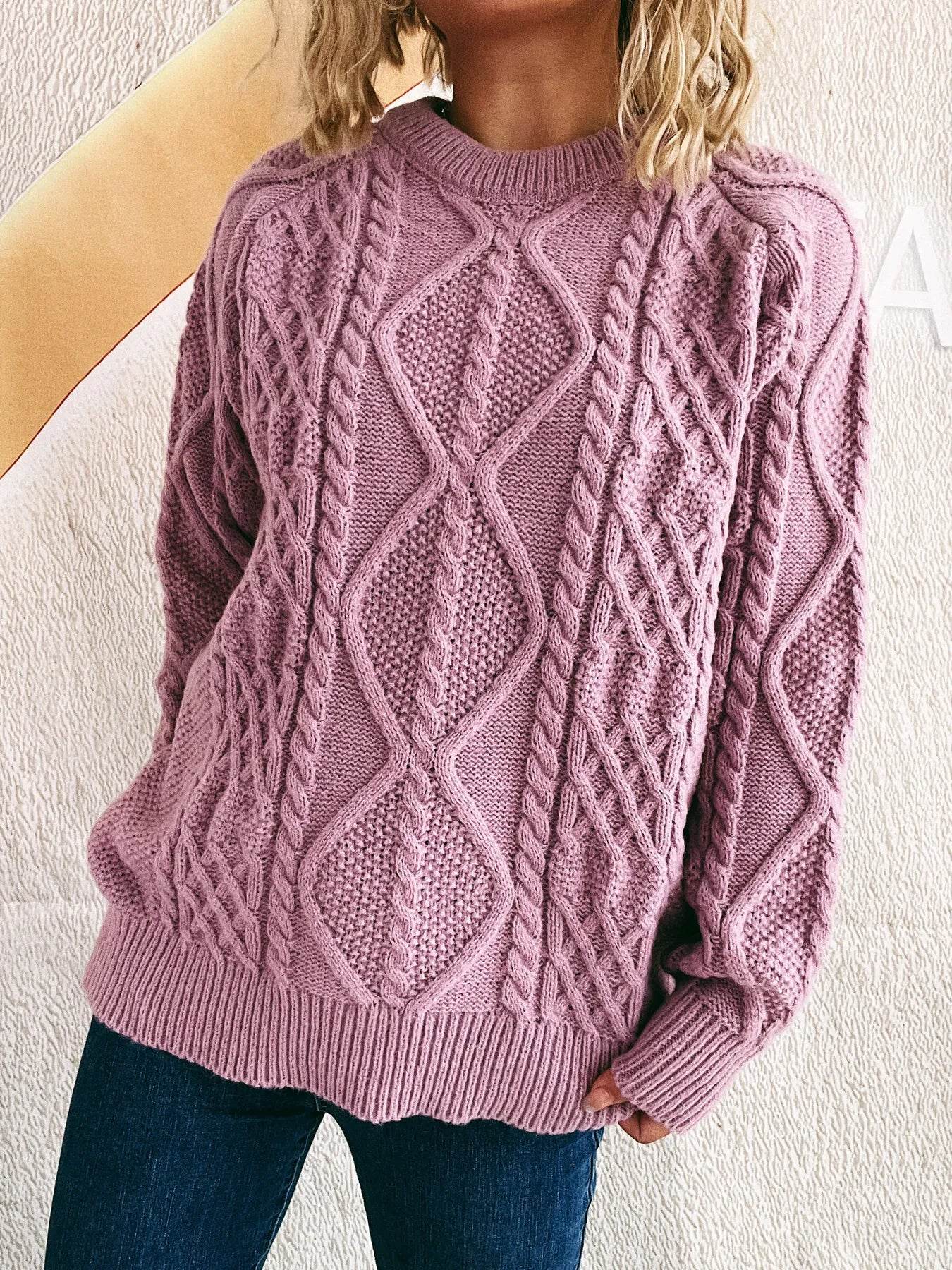 Cable Knit Long Sleeve Sweater - Ultim8 Designs 4 U