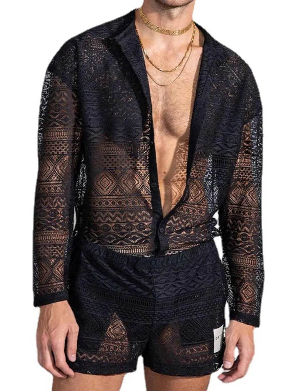 Men's Full Size Lace Button Down Top and Shorts Set Plus Size - Ultim8 Designs 4 U