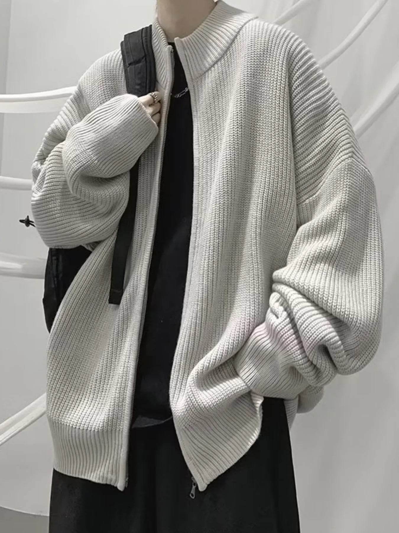 Men's Oversized Ribbed Zip-Up Sweater Cardigan - Ultim8 Designs 4 U