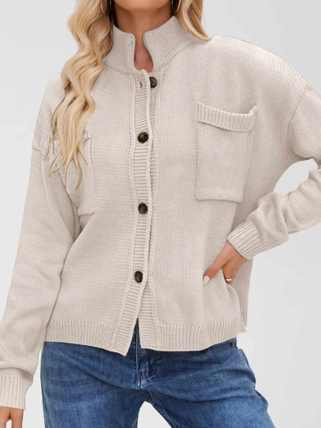 Ribbed Hem Button Up Cardigan - Ultim8 Designs 4 U