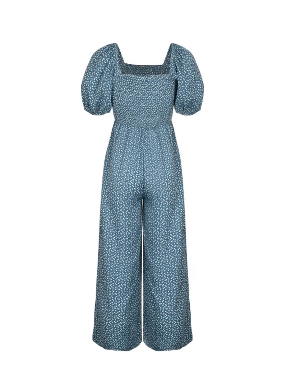 Printed Square Neck Puff Sleeve Jumpsuit - Ultim8 Designs 4 U