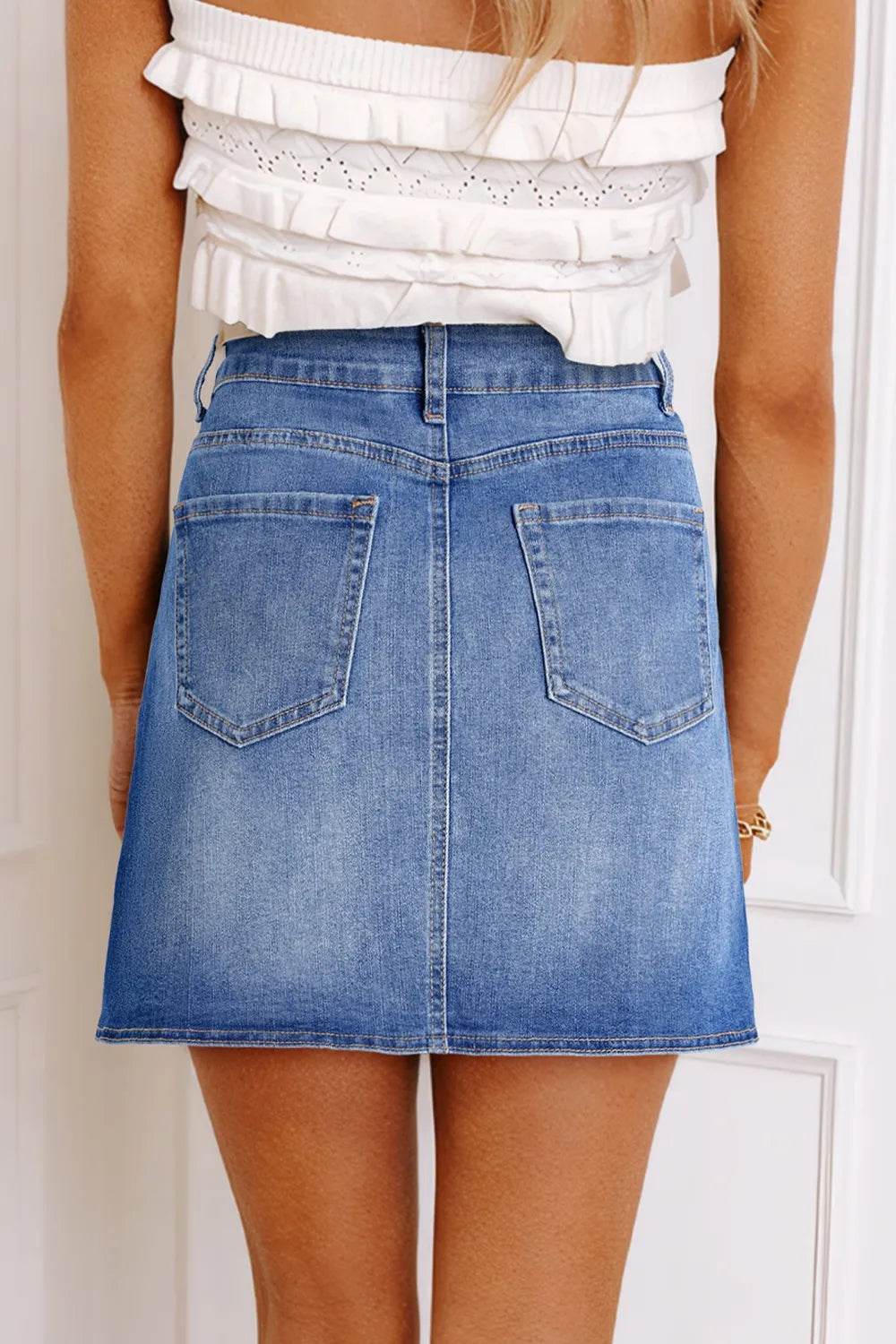 Wrapped Crossed Waist Denim Mini Skirt - Ultim8 Designs 4 U