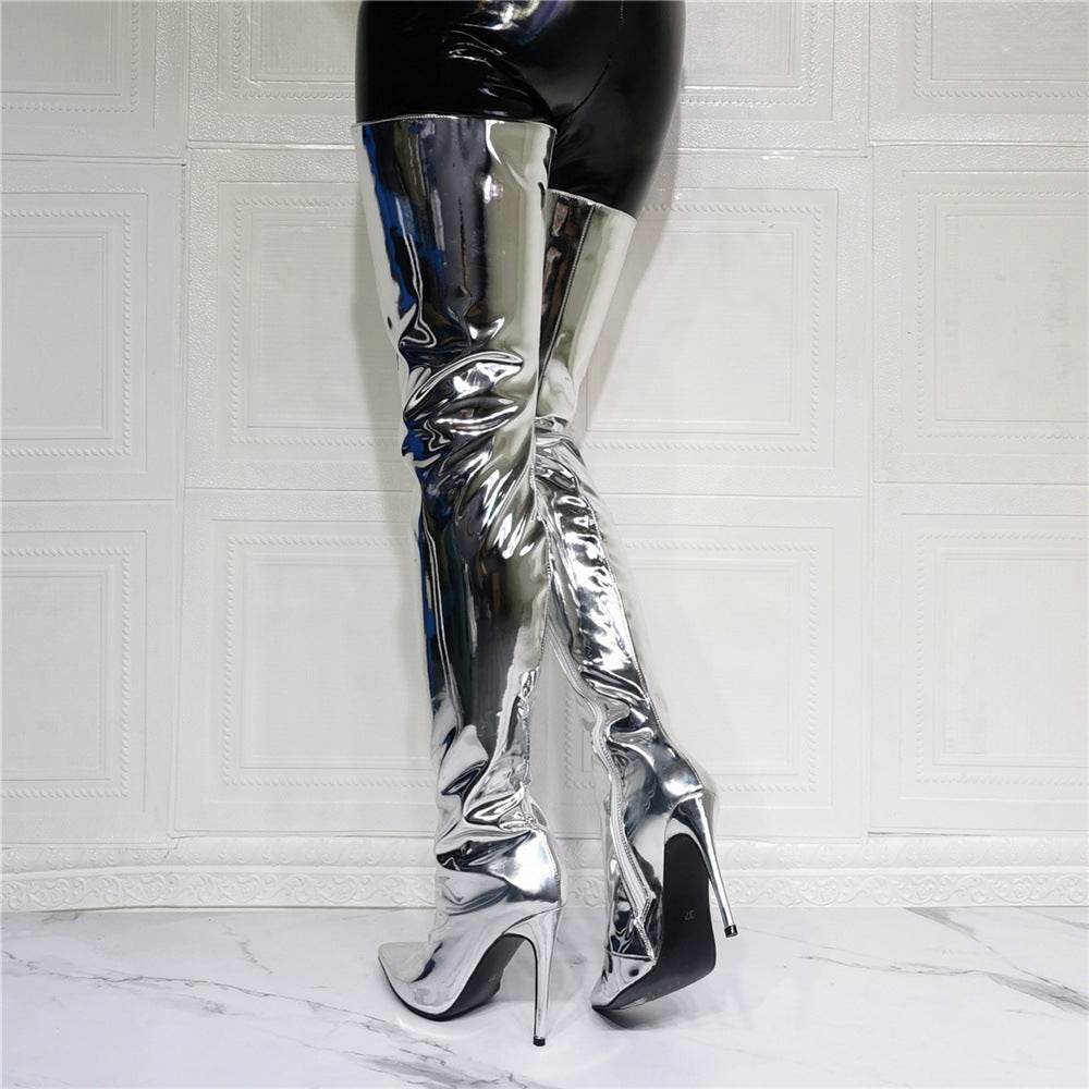 Silver Patent Leather Above Knee Size - Ultim8 Designs 4 U