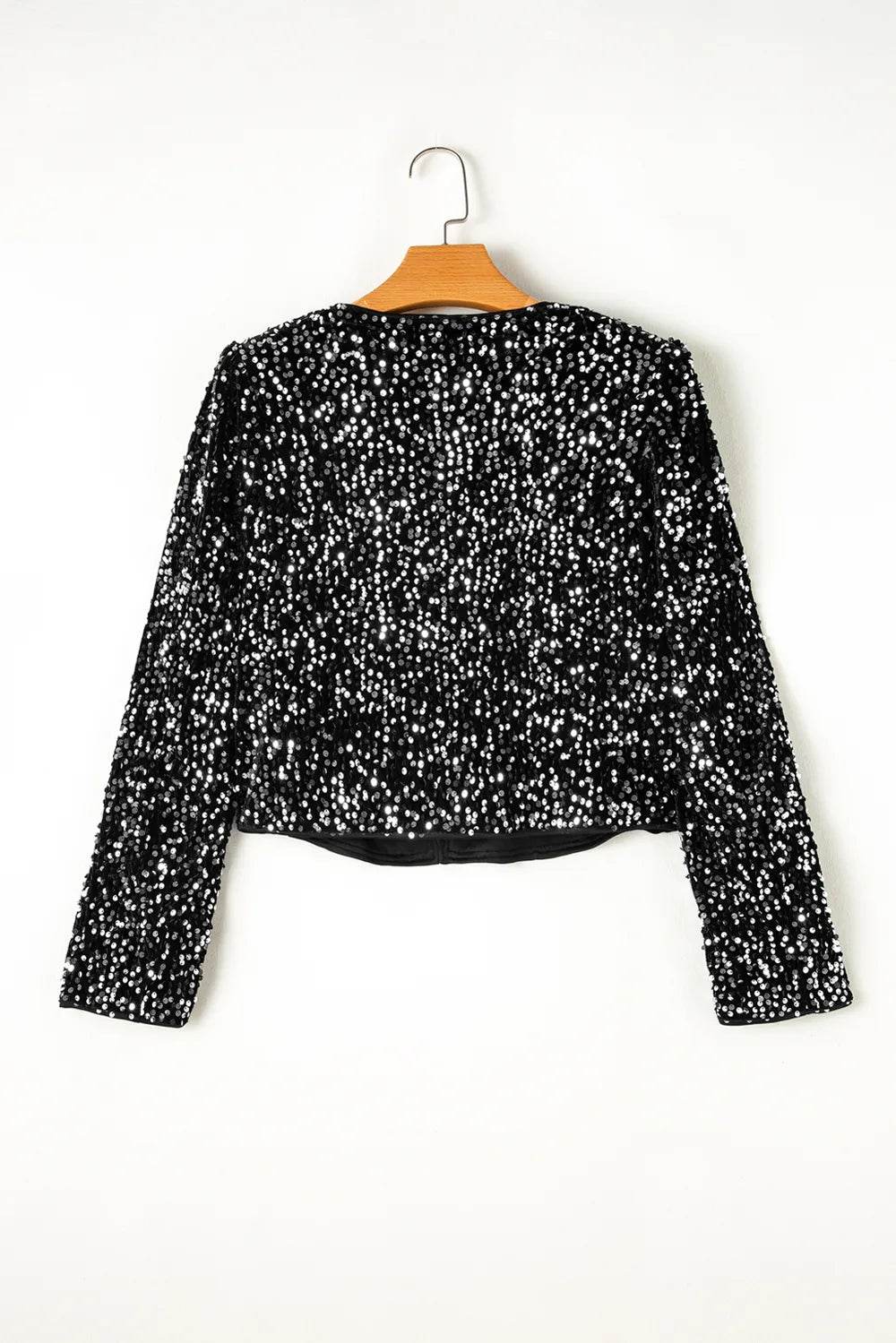 Sequin Open Front Long Sleeve Jacket - Ultim8 Designs 4 U