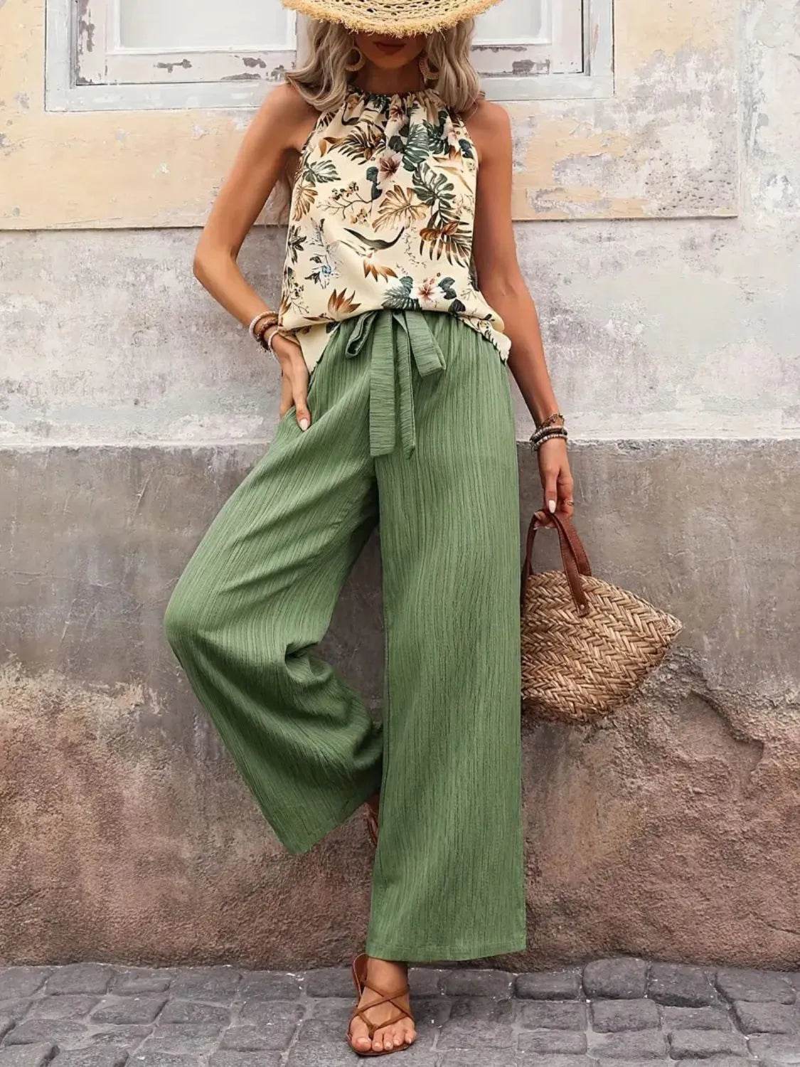 Printed Tank Top and Wide Leg Pants Set - Ultim8 Designs 4 U