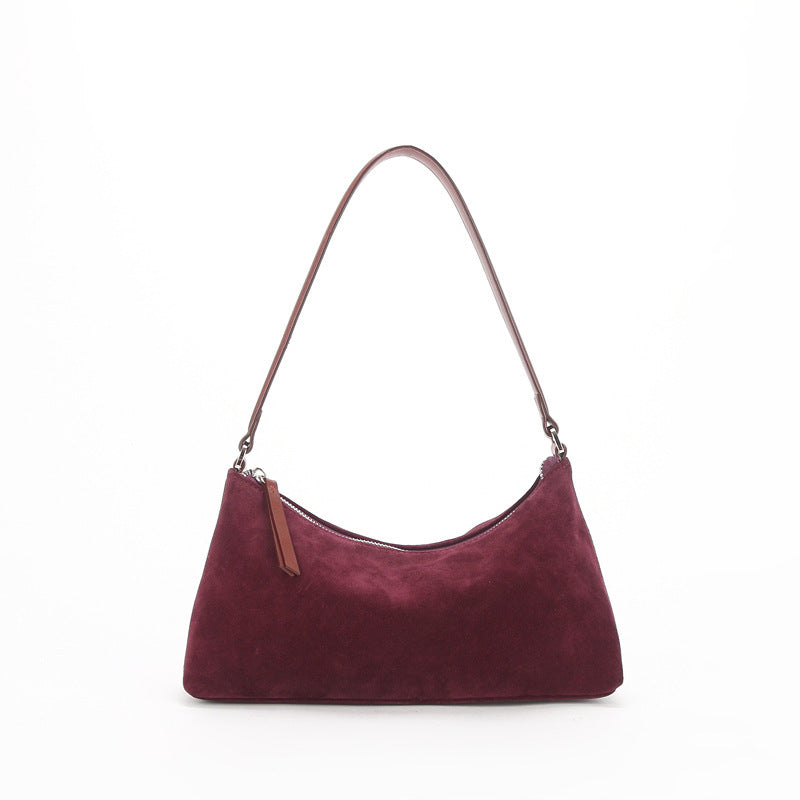 Niche Suede Underarm Baguette Retro Matte Top-grain Leather Shoulder Bag Handbag