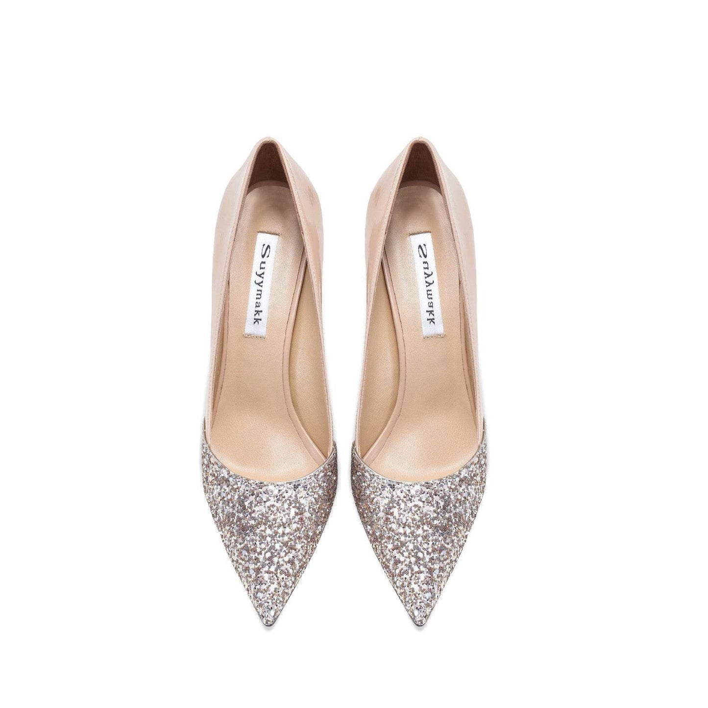 Women's Leather Stitching Gold Sequins High Heels - Ultim8 Designs 4 U
