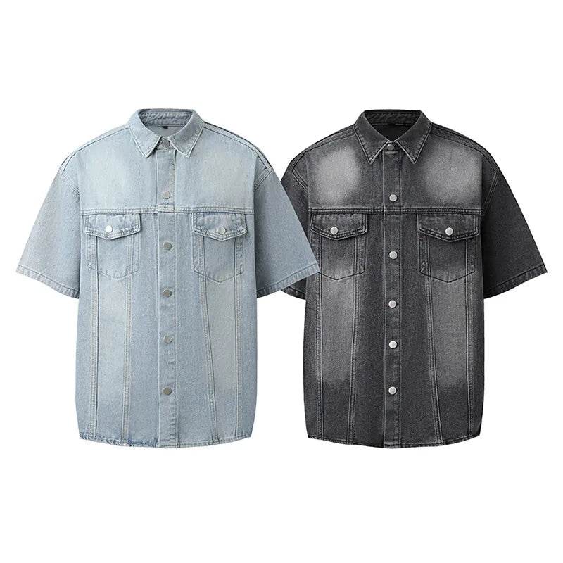 Men's Washed Short Sleeve Denim Shirt - Ultim8 Designs 4 U