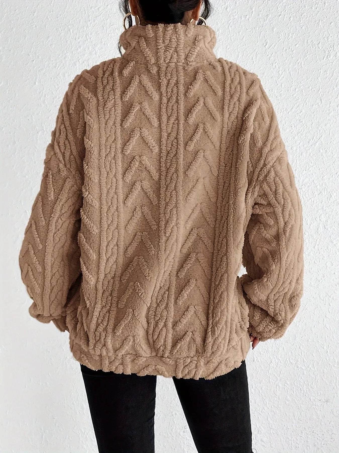 Quarter Zip Dropped Shoulder Sherpa Sweatshirt - Ultim8 Designs 4 U