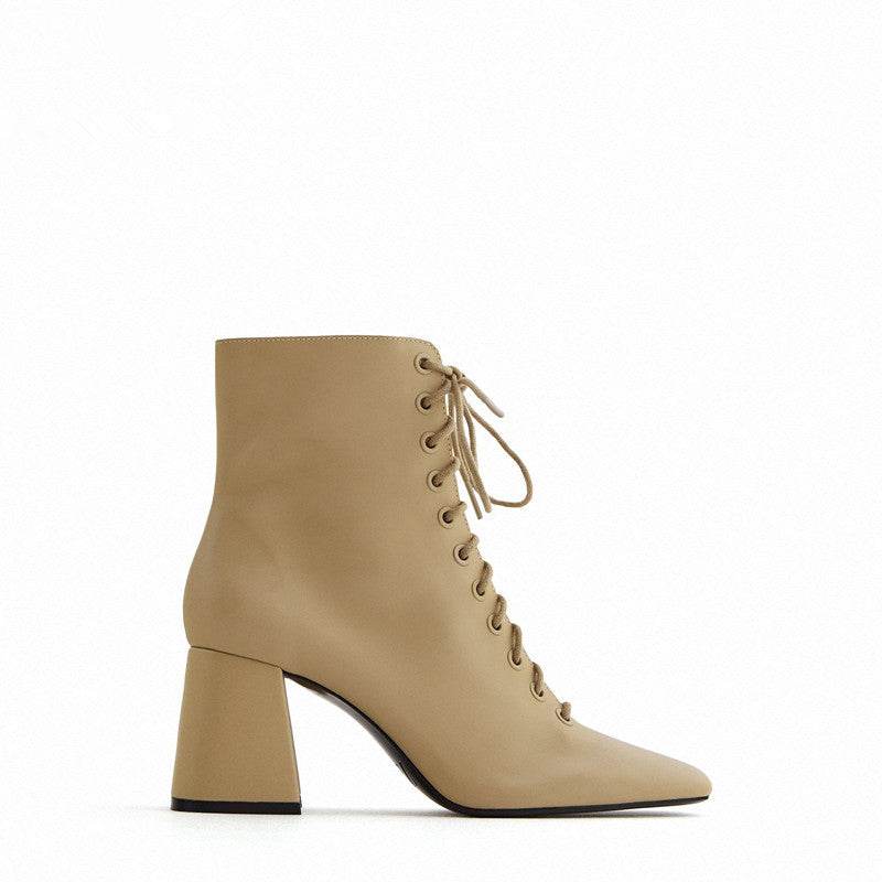 women's strap cow leather high heel short boots - Ultim8 Designs 4 U