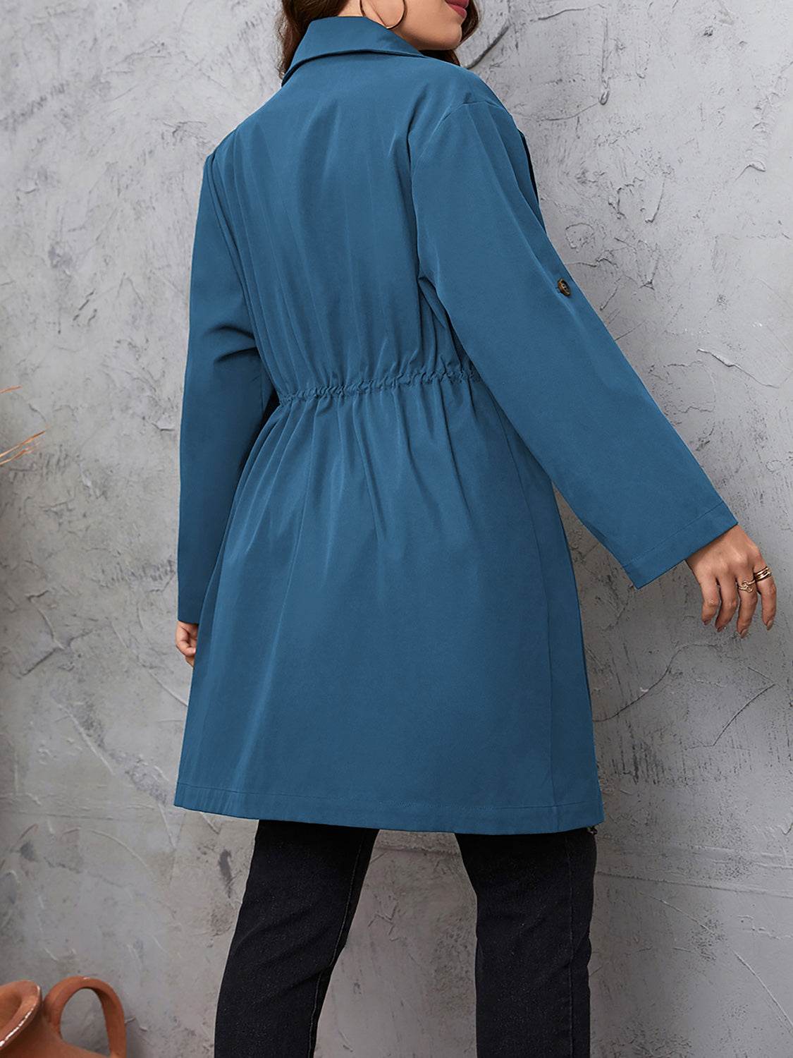 Honey Plus Size Lapel Collar Drawstring Roll-Tab Sleeve Trench Coat - Ultim8 Designs 4 U