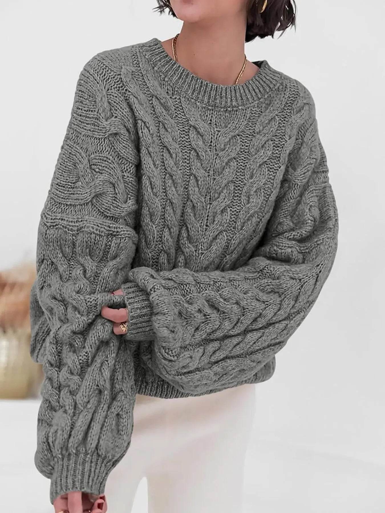 Cable Knit Long Sleeve Sweater - Ultim8 Designs 4 U