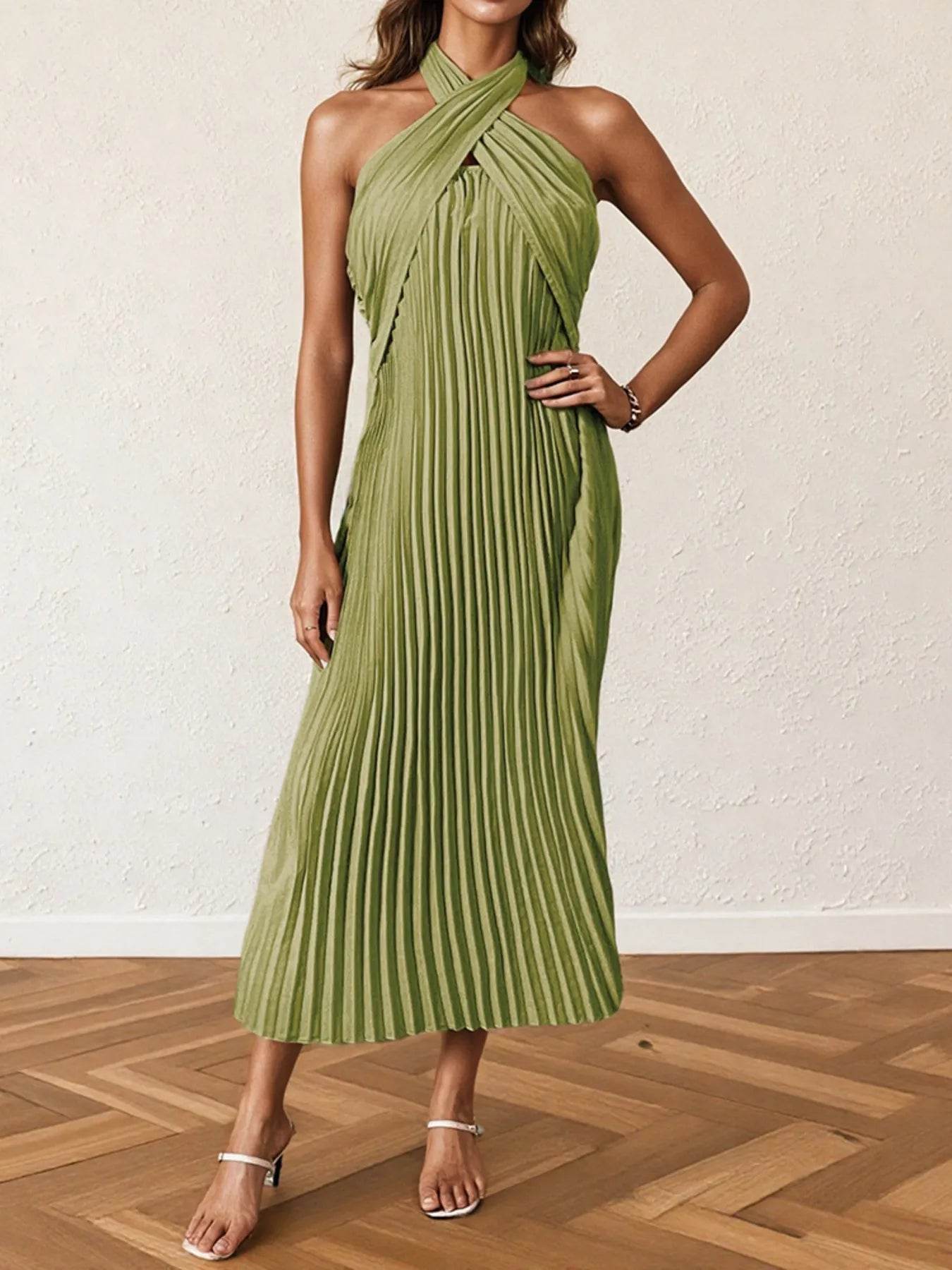 Pleated Halter Neck Midi Dress - Ultim8 Designs 4 U