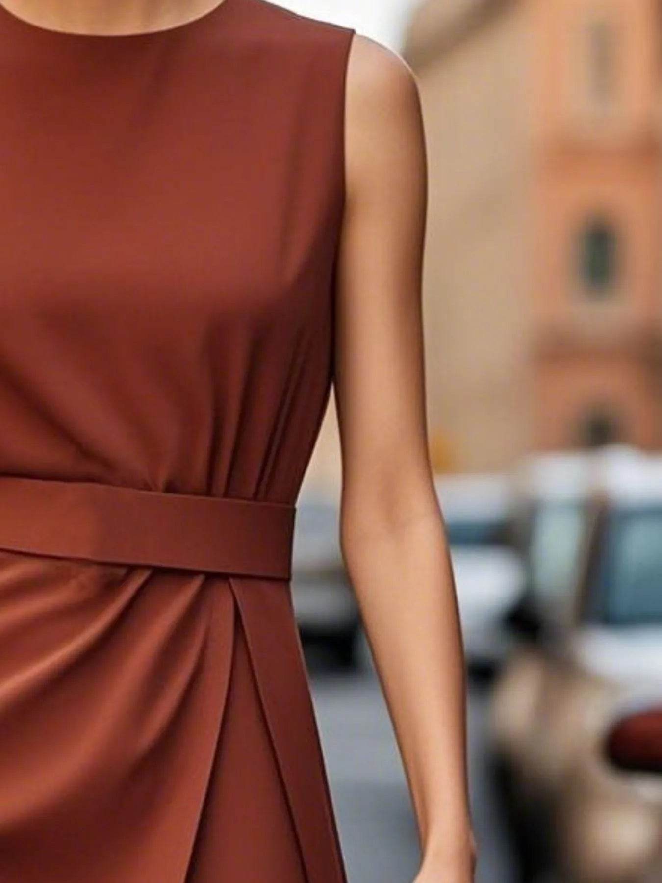 Round Neck Sleeveless Midi Sheath Dress - Ultim8 Designs 4 U