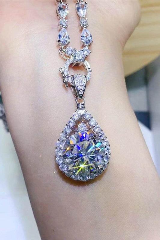 10 Carat Moissanite Teardrop Pendant Platinum-Plated Necklace - Ultim8 Designs 4 U
