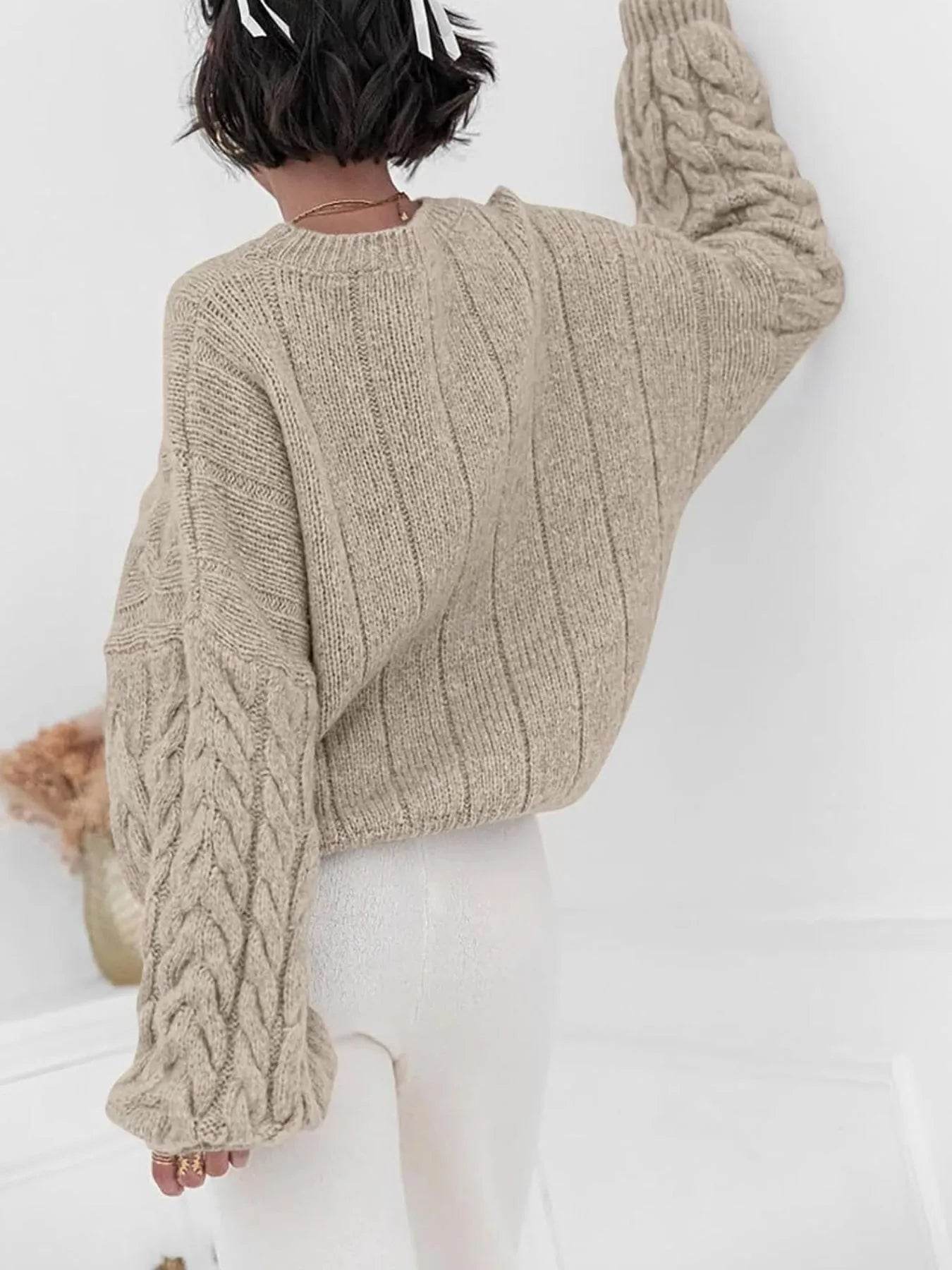 Cable Knit Long Sleeve Sweater - Ultim8 Designs 4 U