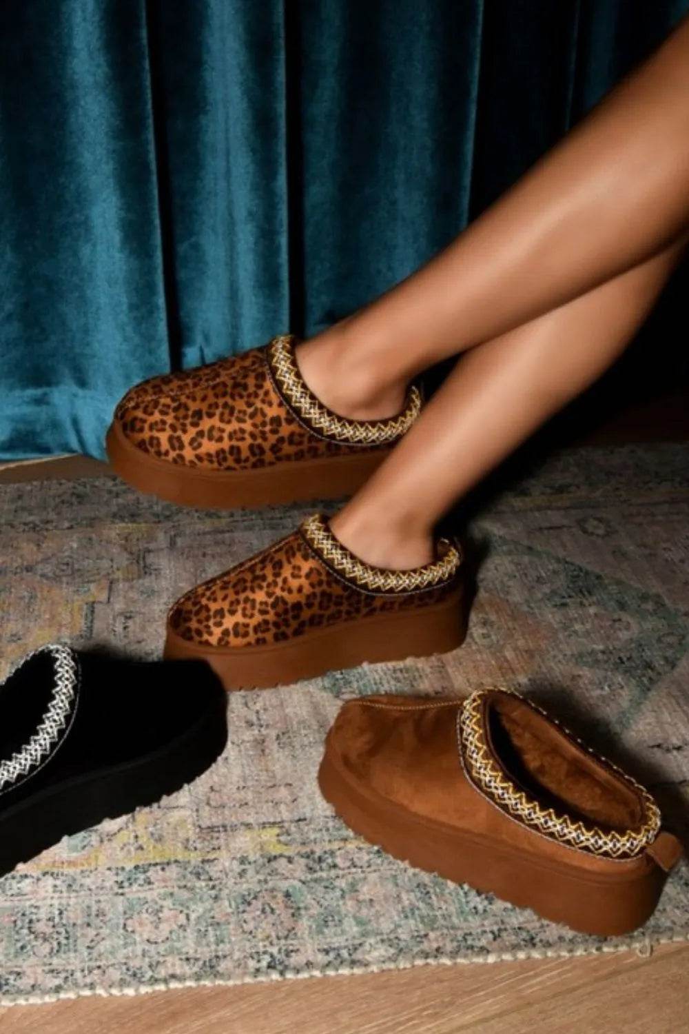WILD DIVA Embroidered Trim Round Toe Platform Boots - Ultim8 Designs 4 U
