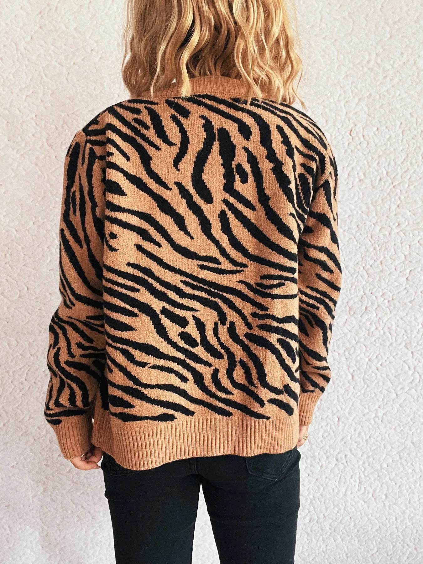 Zebra Print Zip Up Cardigan - Ultim8 Designs 4 U