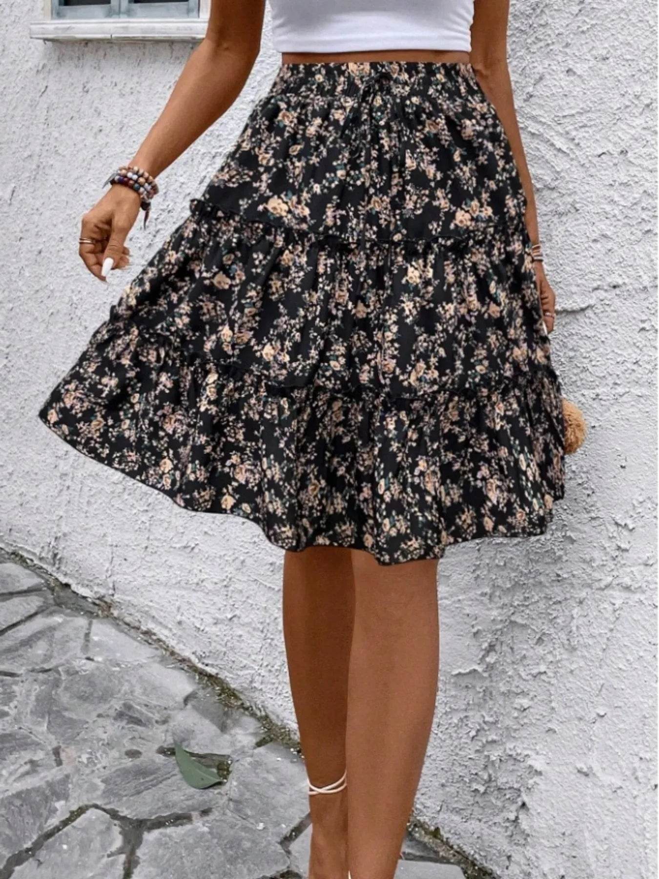 Floral Print Midi Skirt - Ultim8 Designs 4 U