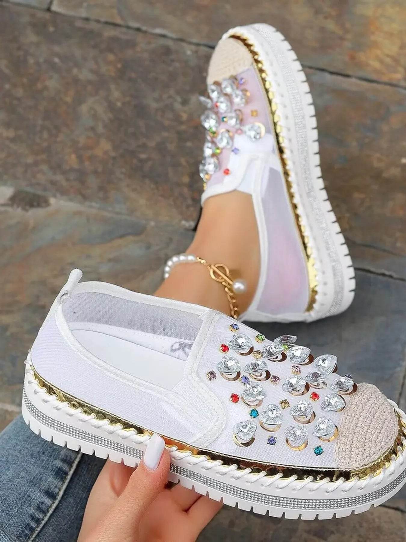 Rhinestone Embellished Platform Loafers - Ultim8 Designs 4 U