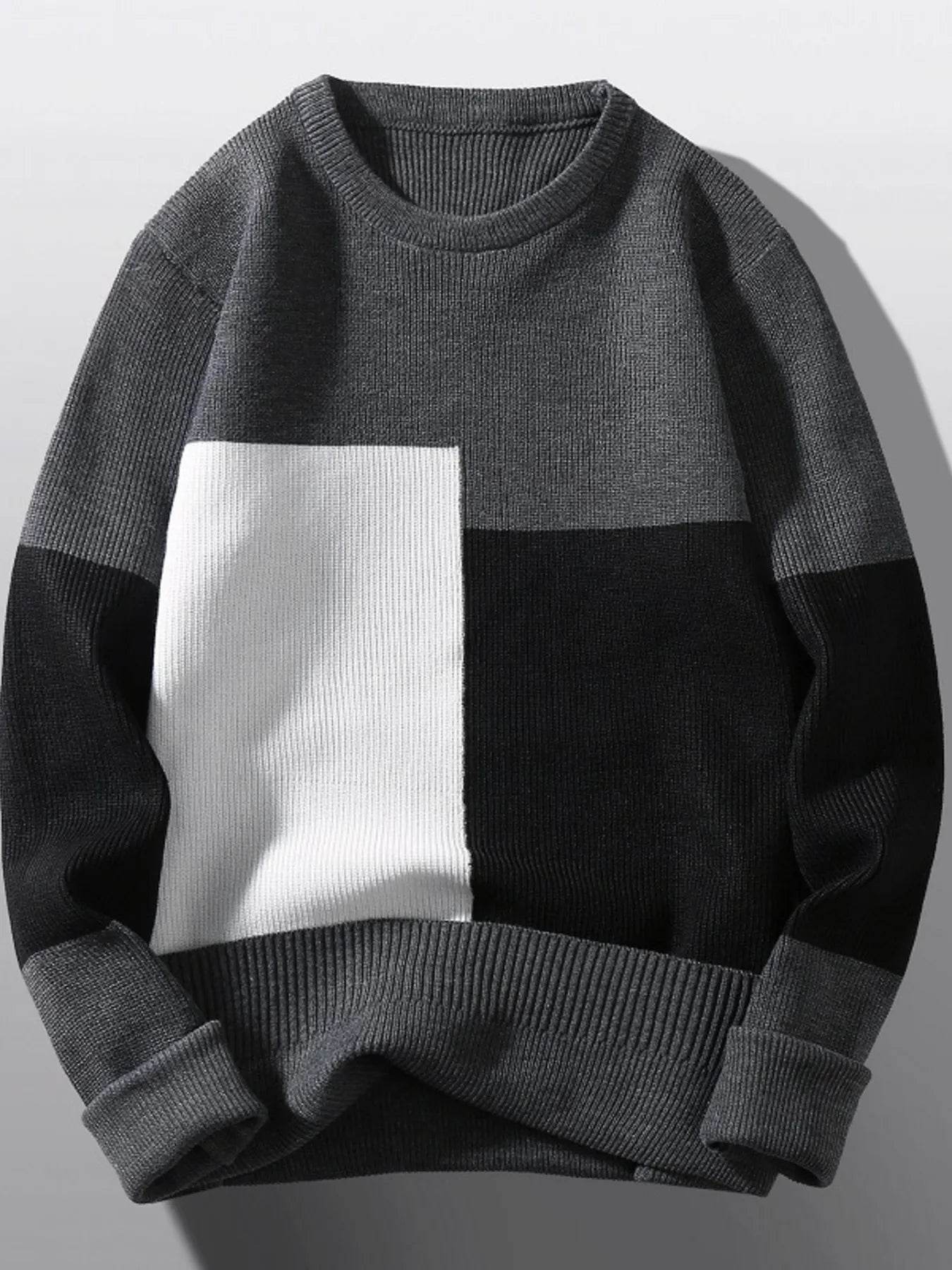 Men's Plus Size Color Block Round Neck Sweater - Ultim8 Designs 4 U