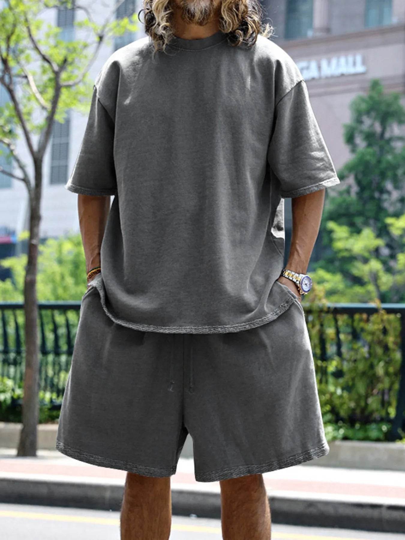 Men's Full Size Round Neck Short Sleeve Top and Shorts Set Plus Size - Ultim8 Designs 4 U