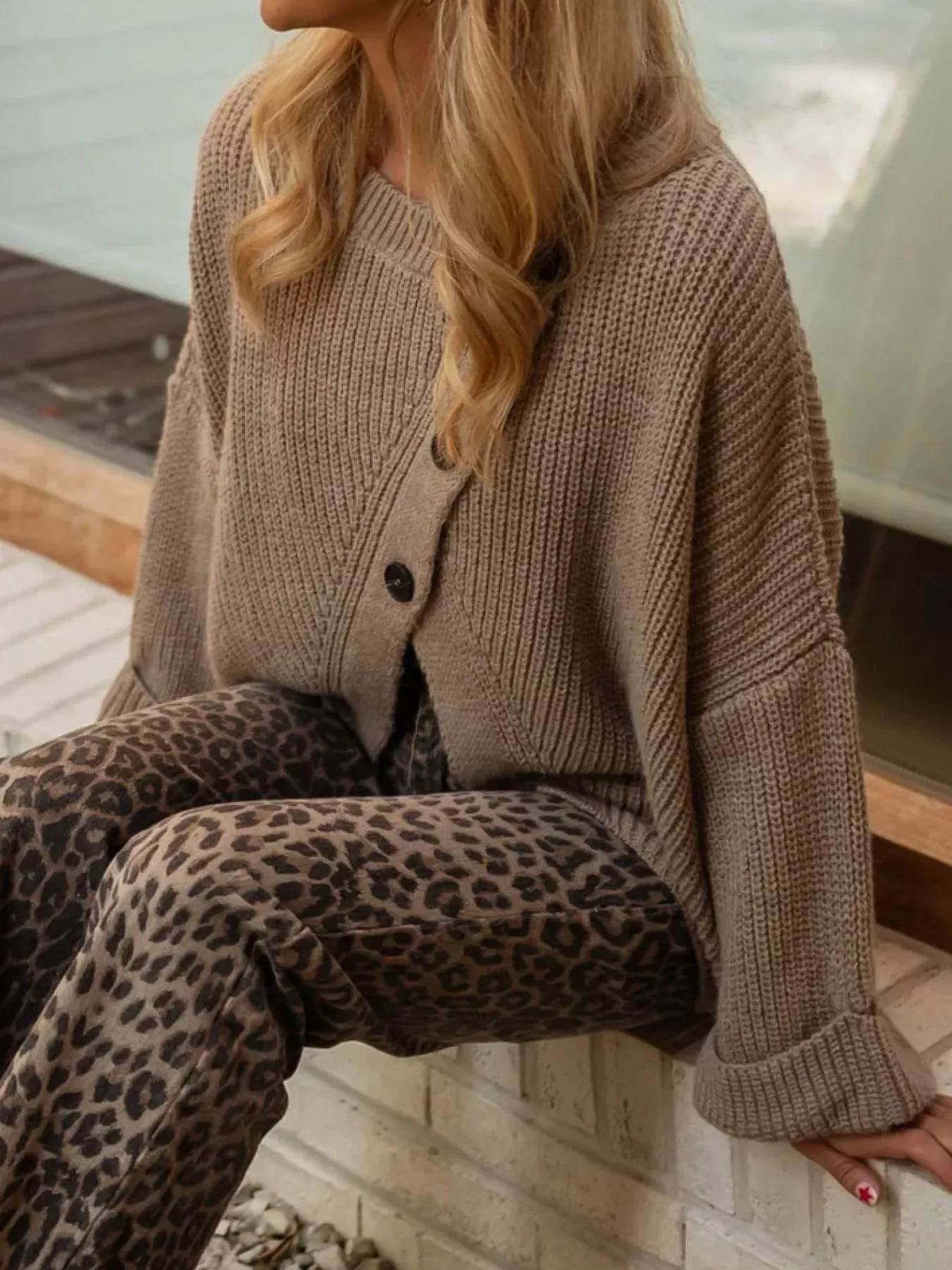 Asymmetrical Button Detail Sweater - Ultim8 Designs 4 U