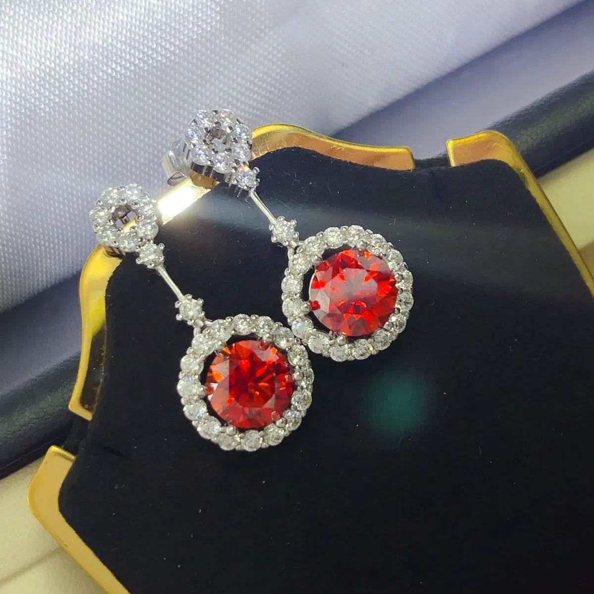 4 Carat Ruby Red Crystal Drop Earrings with Rhinestone Halo - Ultim8 Designs 4 U