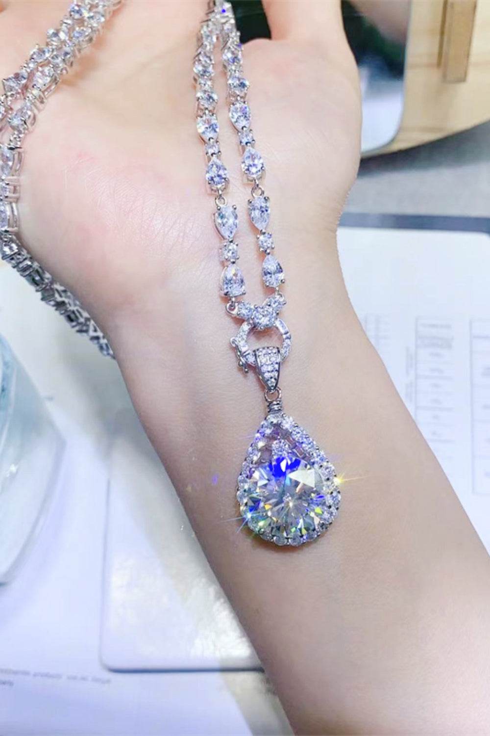 10 Carat Moissanite Teardrop Pendant Platinum-Plated Necklace - Ultim8 Designs 4 U
