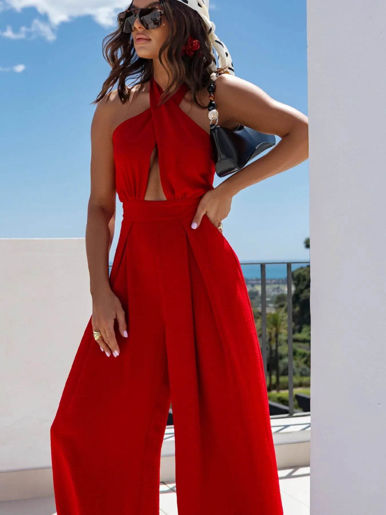 Wide Leg Cutout Halter Neck Jumpsuit - Ultim8 Designs 4 U