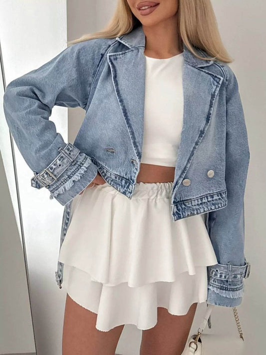 Long Sleeve Crop Denim Jacket - Ultim8 Designs 4 U