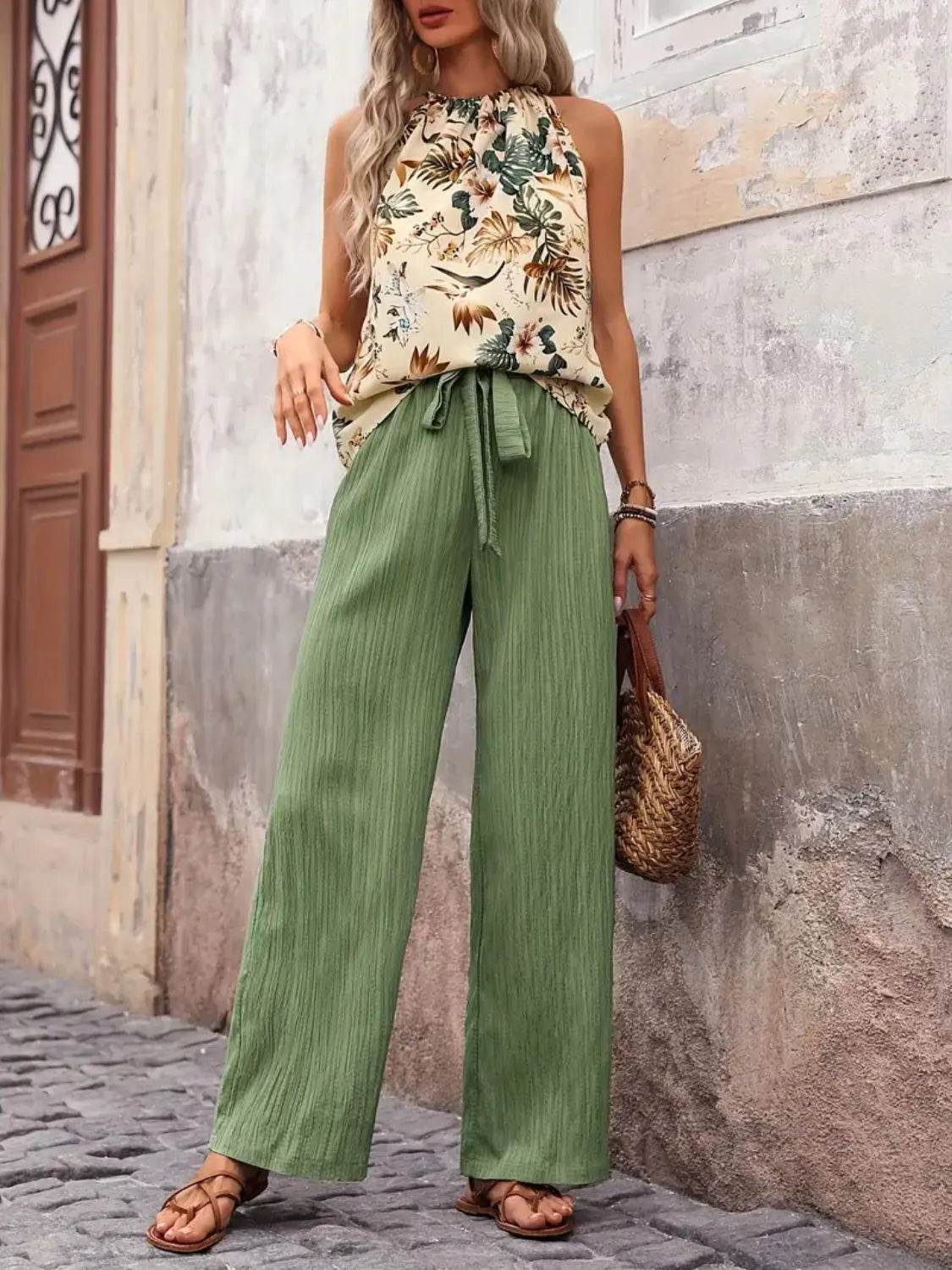 Printed Tank Top and Wide Leg Pants Set - Ultim8 Designs 4 U