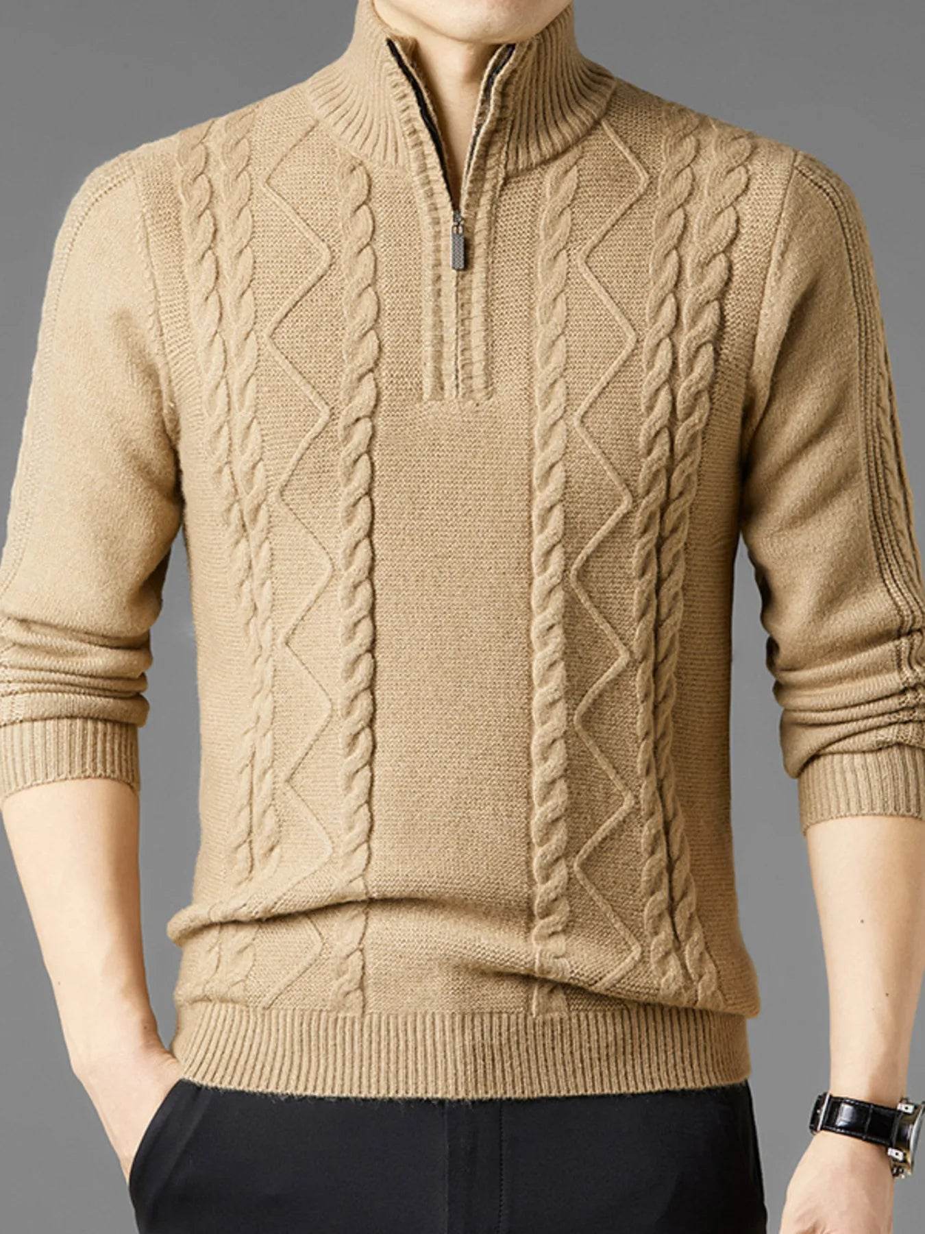 Men's Plus Size Cable Knit Quarter-Zip Sweater - Ultim8 Designs 4 U