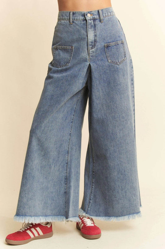 Davi & Dani Patch Pocket Wide Leg Culotte Jeans - Ultim8 Designs 4 U