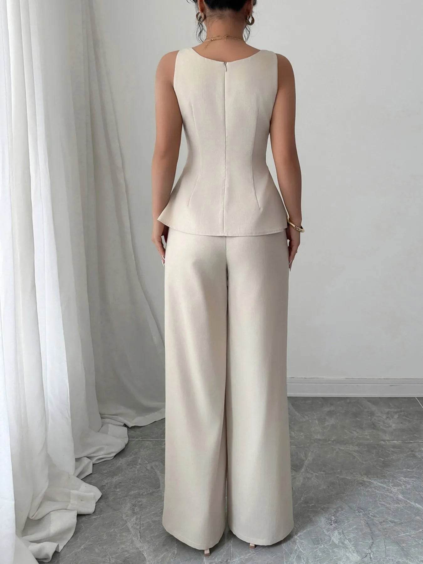Contrast Piping Top and Wide Leg Pants Set - Ultim8 Designs 4 U