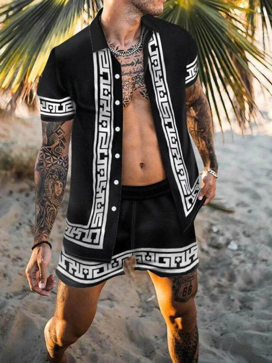 Men's Full Size Printed Button Up Top and Shorts Set Plus Size - Ultim8 Designs 4 U