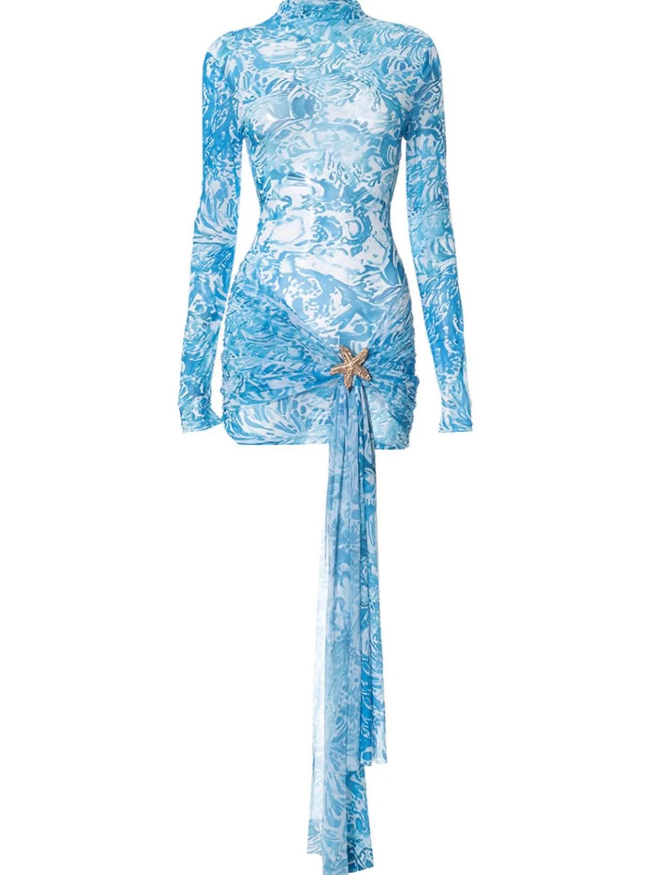Printed Mock Neck Long Sleeve Mini Dress - Ultim8 Designs 4 U